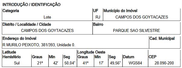 Terreno de 840m² em Campos dos Goytacazes (Rio de Janeiro)