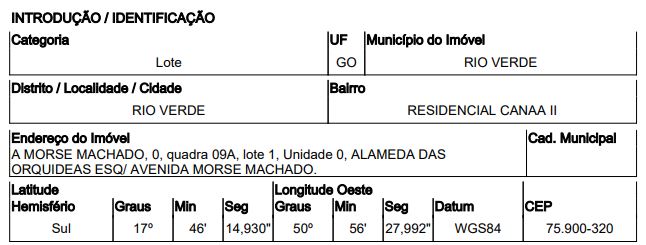 Terreno de 999m² em Rio Verde (Goiás)