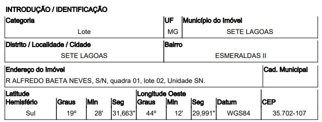 Terreno de 621m² em Sete Lagoas (Minas Gerais)